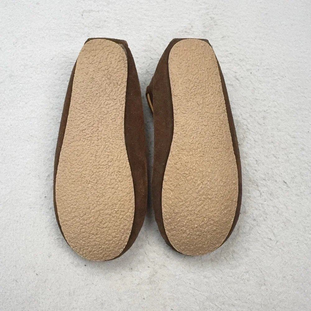 Minnetonka Slippers Kids Size 2 Brown Suede Faux Fur Lined Moccasins 4812